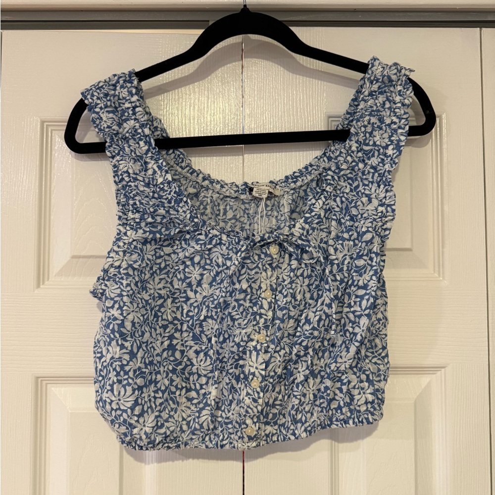 American Eagle Outfitters Blue Floral Blouse & Skirt.